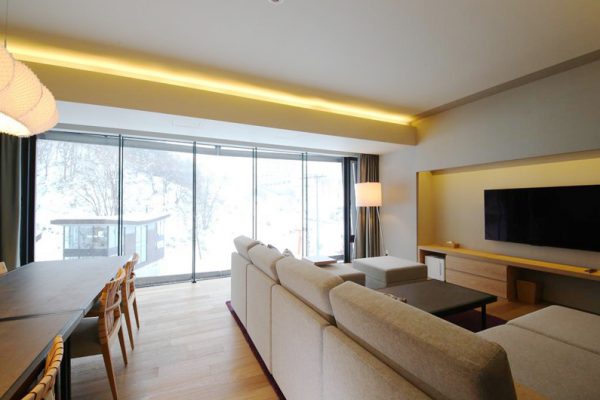 Aya Niseko Three Bedroom Living and Dining Area with View | Upper Hirafu