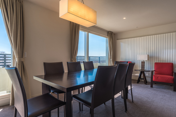 The Freshwater Two Bedroom Apartment Penthouse Panorama Dining Area with View | Middle Hirafu