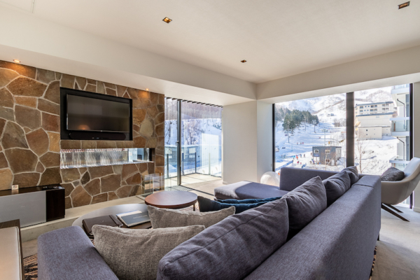 The Vale Niseko Two Bedroom Apartment with Ski View Living Room | Upper Hirafu