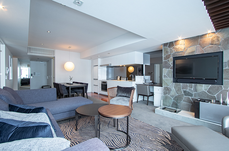 The Vale Niseko Two Bedroom Resort Living Area with TV | Upper Hirafu
