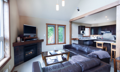 Niseko Creekside B Living Room with Fireplace | East Hirafu