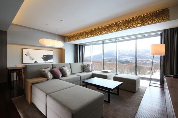 Aya Niseko Three Bedroom Living Area with Mountain View | Upper Hirafu
