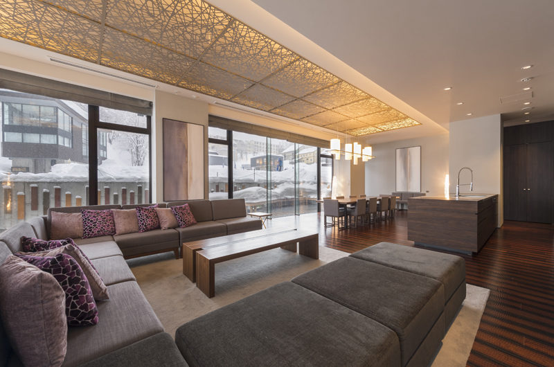 Aya Niseko Residence B 102 Living and Dining Area with Wooden Floor | Upper Hirafu