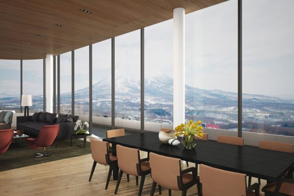 Skye Niseko Penthouse Living and Dining Area with Mountain View | Upper Hirafu Village