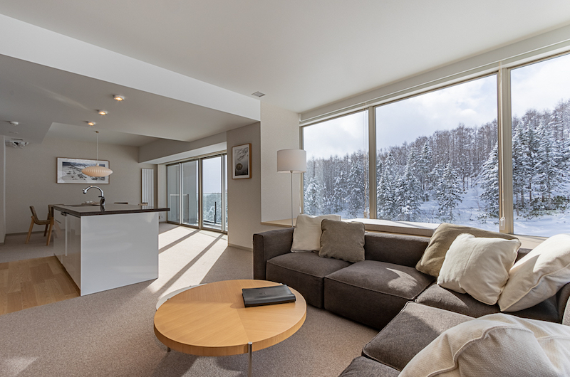 The Maples Niseko Two Bedroom Ski View Living Room | Upper Hirafu