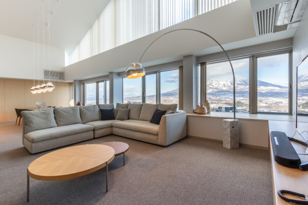 The Maples Niseko Three Bedroom Panorama Living Area with Mt Yotei View | Upper Hirafu