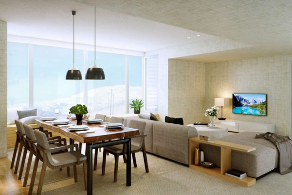 The Maples Niseko Living and Dining Area with TV | Upper Hirafu
