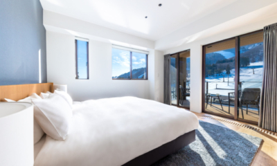 Roka bedroom double bed ski slope views | Happo Village, Hakuba