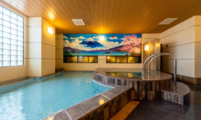 The Happo onsen hot spring interior with two pools | Happo Village, Hakuba