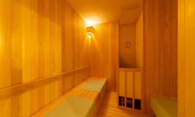 The Happo hot spring onsen Finnish sauna with benches | Happo Village, Hakuba