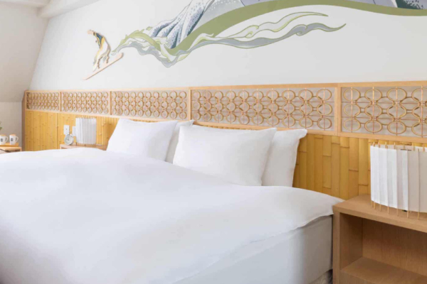 The Happo Superior one bedroom bed, bedside tables and decorative wall art | Happo Village, Hakuba